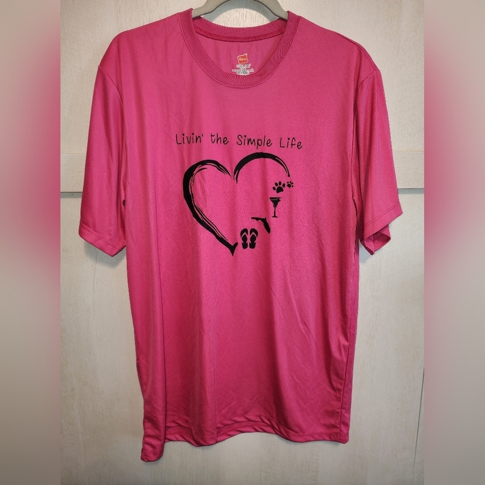Preowned large Hanes hot pink, cool dri tshirt